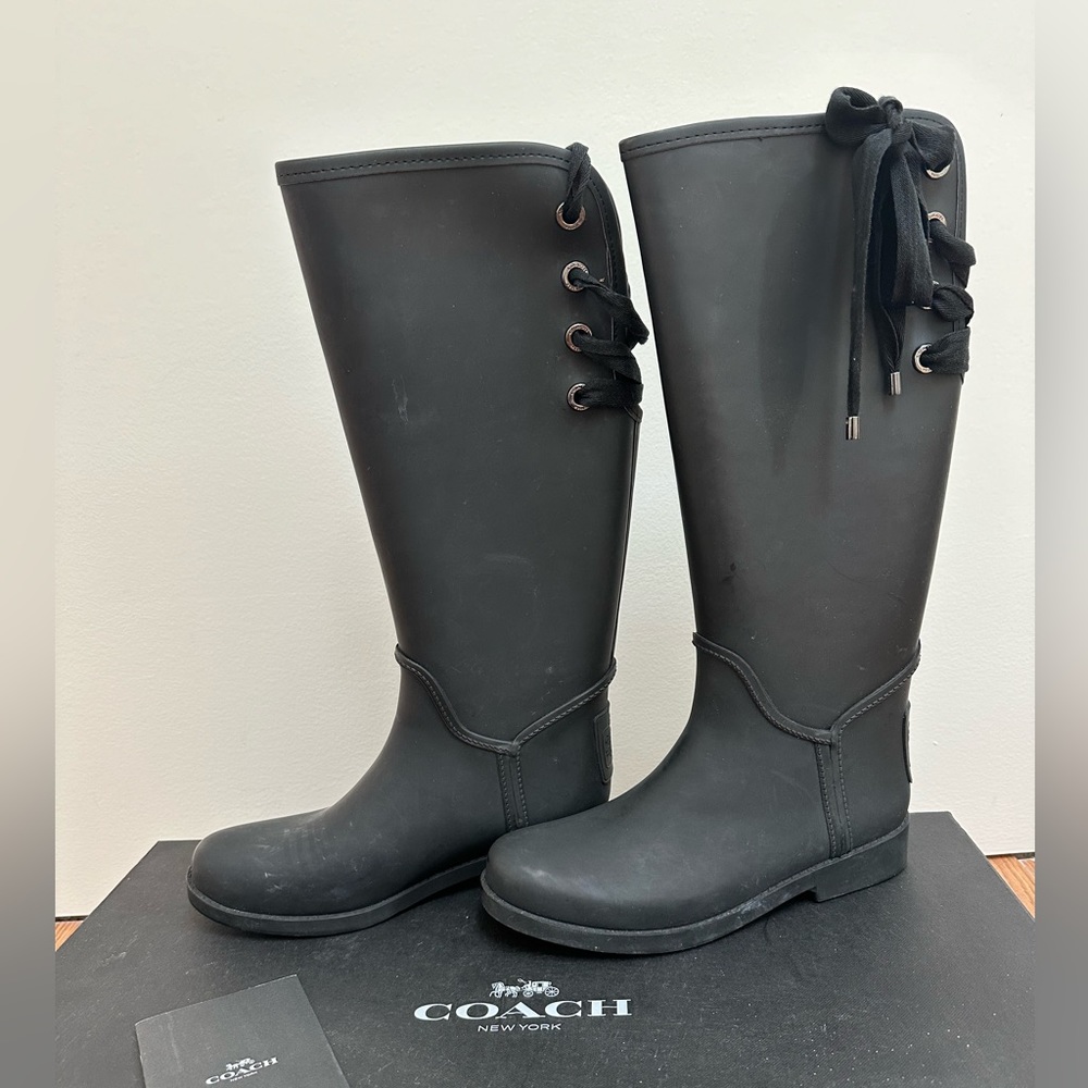Coach Tristee Matte Black Rubber Boots